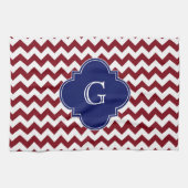 Burgundy Wine, White Chevron Zig-Zag Navy Monogram Theedoek (Horizontaal)