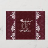Burgundy Wine & White Damask Wedding Invitation Kaart (Voorkant / Achterkant)