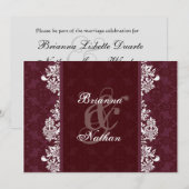Burgundy Wine & White Damask Wedding Linen Paper Kaart (Voorkant / Achterkant)