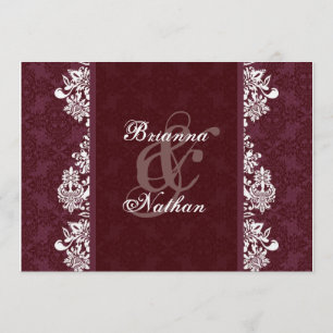 Burgundy Wine & White Damask Wedding Linen Paper Kaart