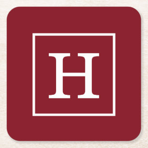 Burgundy Wine White Framed Initiaal Monogram Kartonnen Onderzetters