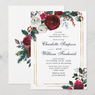 Burgundy Winter Rozen Foliage ENGAGTY Kaart
