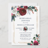 Burgundy Winter Rozen Foliage REHEARSAL DINNER Kaart (Voorkant)