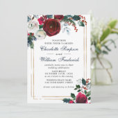 Burgundy Winter Rozen Foliage Waterverf Weddenscha Kaart (Staand voorkant)