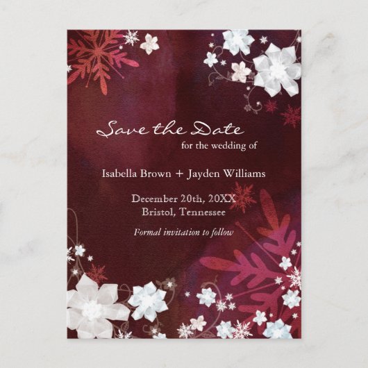 Burgundy Winter Wedding Save the Date Aankondigingskaart (Voorkant)