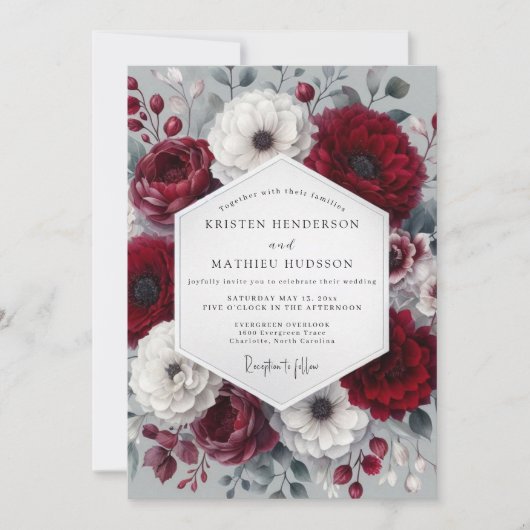 Burgundy Wintry Anemone Wedding Kaart (Voorkant)