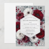 Burgundy Wintry Anemone Wedding Kaart (Voorkant / Achterkant)