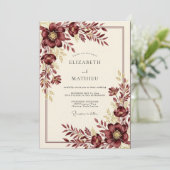 Burgundy Wintry Floral Wedding Kaart (Staand voorkant)