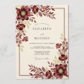 Burgundy Wintry Floral Wedding Kaart (Voorkant)