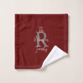 Burgundy Wit Grijs Familienaam Monogram  Bad Handdoek (Wasdoekje)