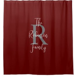 Burgundy Wit Grijs Familienaam Monogram Douchegordijn