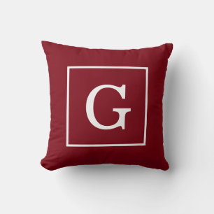 Burgundy Wit Omlijst Initiaal Monogram Kussen