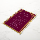 Burgundy + Witte Bruiloft (Retro-Gestippeld) Folie Uitnodiging (Gedraaid)