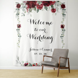 Burgundy Witte Eucalyptus Welkom Op Onze Bruiloft Wandkleed