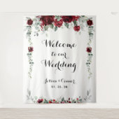 Burgundy Witte Eucalyptus Welkom Op Onze Bruiloft Wandkleed (Voorkant)