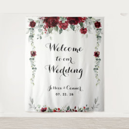 Burgundy Witte Eucalyptus Welkom Op Onze Bruiloft Wandkleed