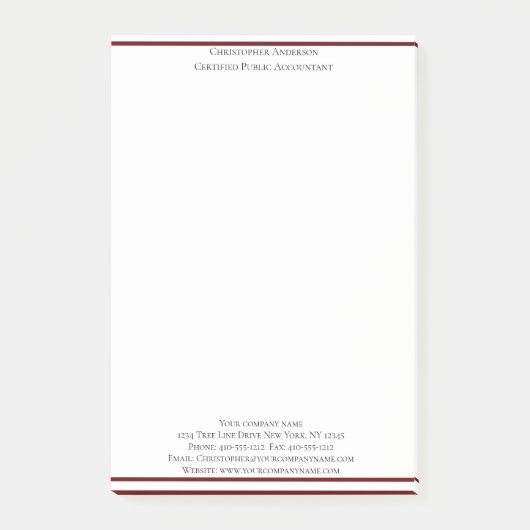 Burgundy Witte Professionele Zakelijke Gepersonali Post-it® Notes (Voorkant)