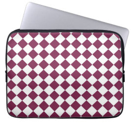 Burgundy Witte Ruit Diamant Patroon Laptop Sleeve