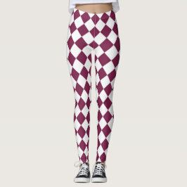 Burgundy Witte Ruitjes Diamant Patroon Leggings