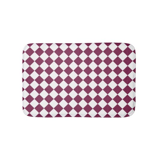 Burgundy Witte Ruitpatroon Badmat (Voorkant)