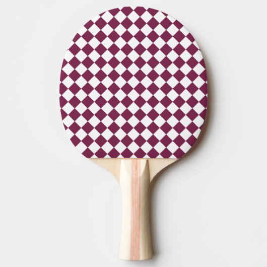 Burgundy Witte Ruitpatroon Tafeltennisbatje (Voorkant)