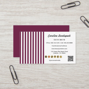 Burgundy Witte Strepen QR Code Social Media Iconen Visitekaartje