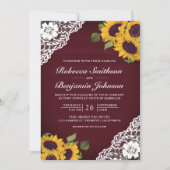 Burgundy Wood Lace Sunflower QR Code Weddenschap Kaart (Voorkant)