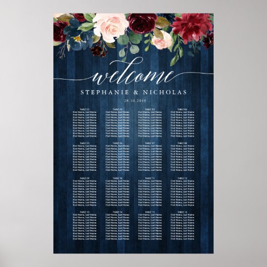 Burgundy wood rustic greenery script sediagram poster (Voorkant)