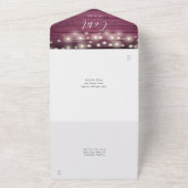 Burgundy Wood String Lights Monogram Weddenschap All In One Uitnodiging (Buitenkant)