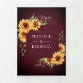 Burgundy Wood Sunflower Foto Arch QR Code Weddensc Drieluik Uitnodiging (Cover)