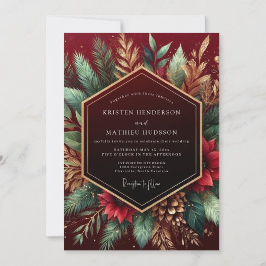 Burgundy Woodland Flourish Wedding Kaart (Voorkant)