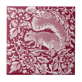 Burgundy Woodland Squirrel Forest Animal Floral Tegeltje