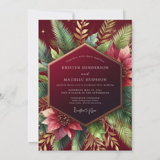 Burgundy Woodland Winter Wedding Kaart (Voorkant)