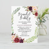 Burgundy Wreath Brunch en Bubble Vrijgezellenfeest Kaart (Staand voorkant)