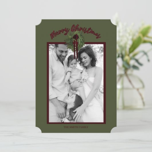 Burgundy Wreath Personalized Christmas Card Save The Date (Staand voorkant)