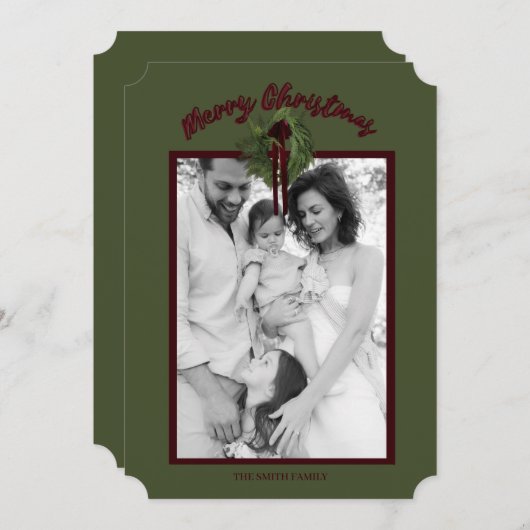 Burgundy Wreath Personalized Christmas Card Save The Date (Voorkant / Achterkant)