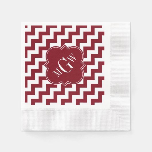 Burgundy Wt Chevron Burgundy Quatrefoil 3 Monogram Servetten (Voorkant)