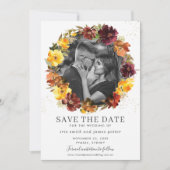 Burgundy Yellow Floral Foto Save the Date Kaart (Voorkant)