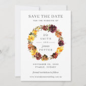 Burgundy Yellow Floral Wedding Save the Date Kaart (Voorkant)