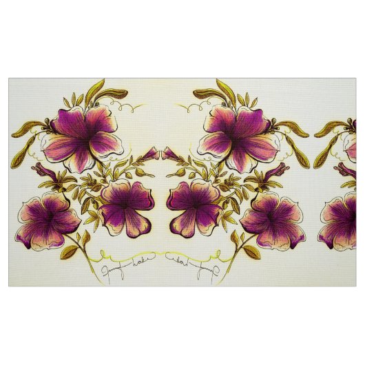 Burgundy Yellow Flowers Stof (Fat Quarter)