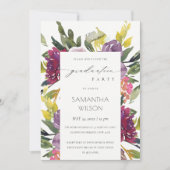 Burgundy Yellow Pink Flora Foto Afstuderen Invite Bedankkaart (Voorkant)