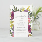 Burgundy Yellow Pink Flora Foto Afstuderen Invite Bedankkaart (Staand voorkant)