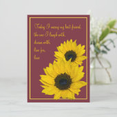 Burgundy Yellow Sunflower Weduwuitnodiging Kaart (Staand voorkant)