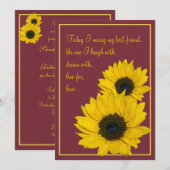 Burgundy Yellow Sunflower Weduwuitnodiging Kaart (Voorkant / Achterkant)
