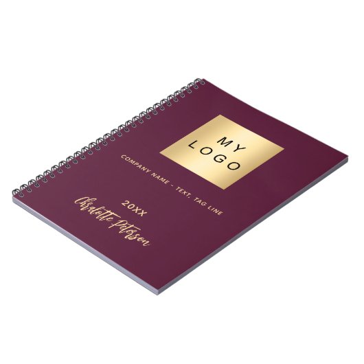 Burgundy zakelijk logo naam script elegant notitieboek (Linkerzijde)