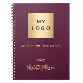 Burgundy zakelijk logo naam script elegant notitieboek (Voorkant)