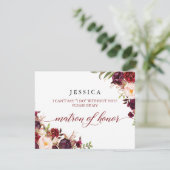 Burgundy zal jij mijn matron zijn van eer Kaart (Staand voorkant)