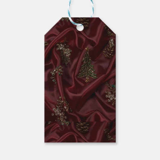 Burgundy Zijde-Look Diamant Cadeaulabel (Voorkant)