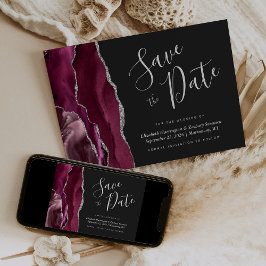 Burgundy Zilver Agaat Donkere Save the Date Kaart