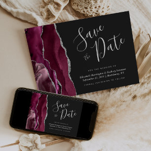 Burgundy Zilver Agaat Donkere Save the Date Kaart
